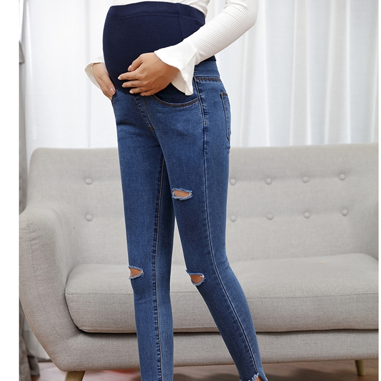Asymmetric-stretch-hole-maternity-jeans