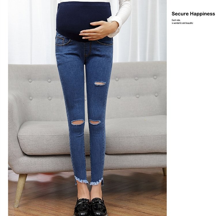 Asymmetric-stretch-hole-maternity-jeans