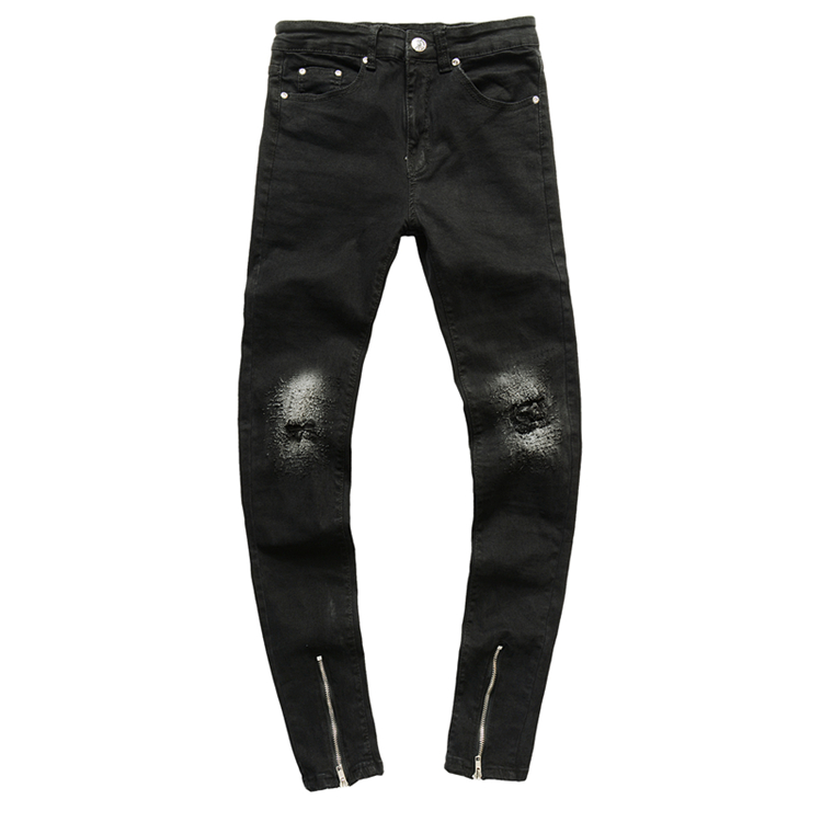 Black-slim-fit-hole-jeans