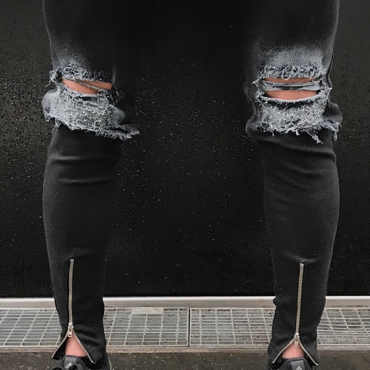 Black-slim-fit-hole-jeans