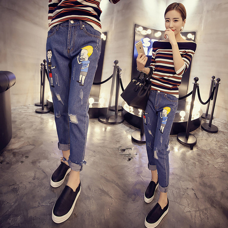 Cartoon-Print-alen-igh-Waist-Slim-Fit-Jeans