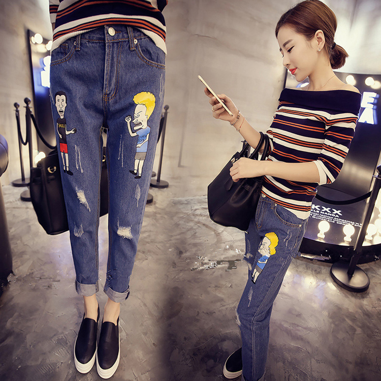 Cartoon-Print-alen-igh-Waist-Slim-Fit-Jeans