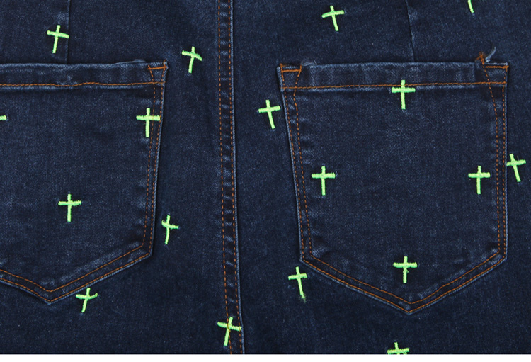 China-Fluorescent-embroidery-cross-tight-jeans