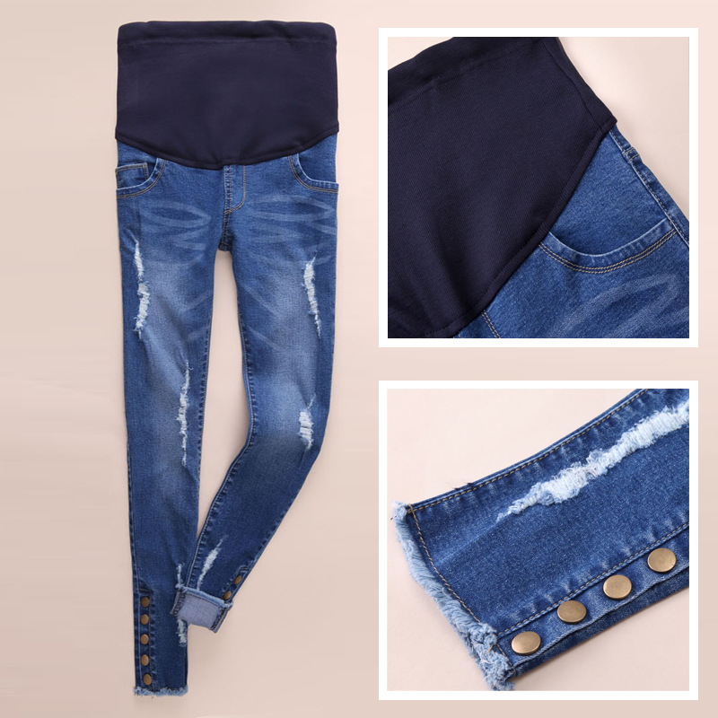 Copper-buckle-hole-maternity-jeans