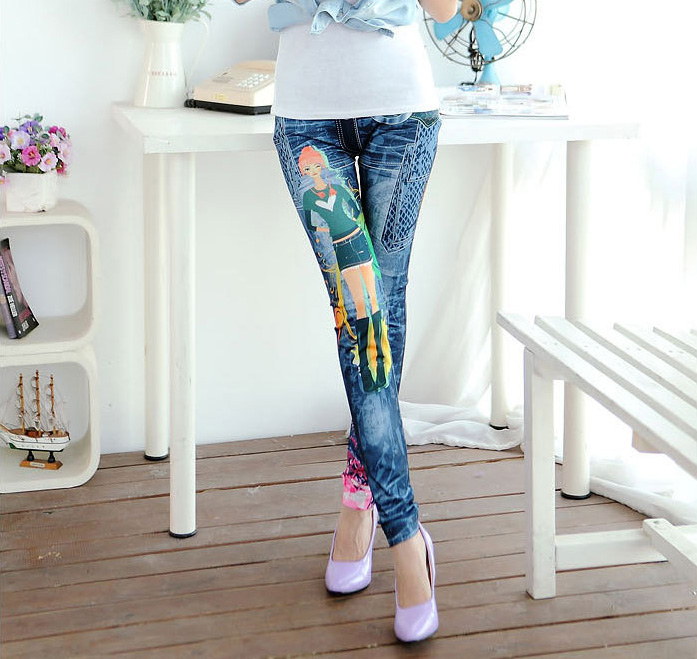 Denim-stretch-patterned-leggings