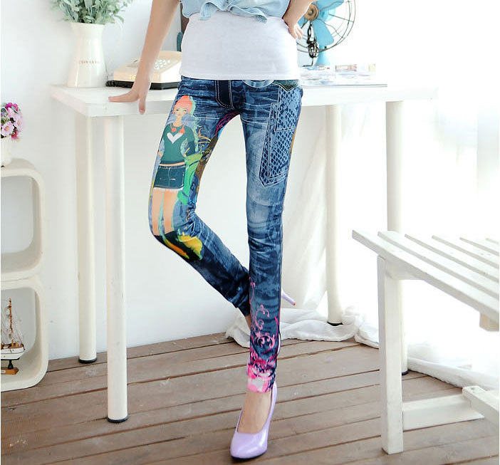 Denim-stretch-patterned-leggings