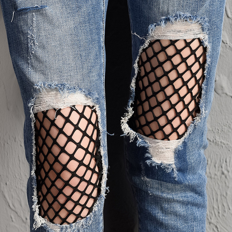 Fashion-hole-flanging-gauze-ladies-casual-jeans