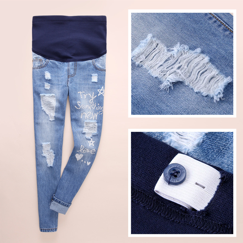 Fashion-slim-holes-maternity-jeans