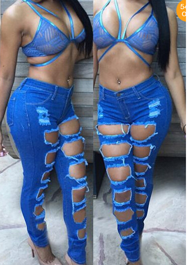 Female-dark-blue-hole-jeans-wholesale