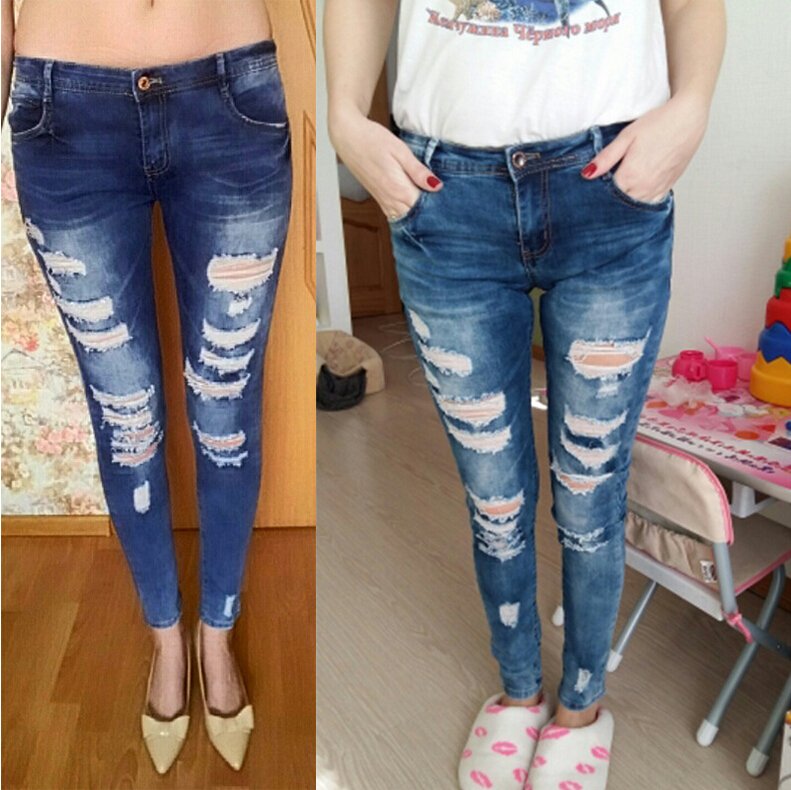 Female-pure-cotton-foot-hole-Boyfriend-pencil-jeans-wholesale