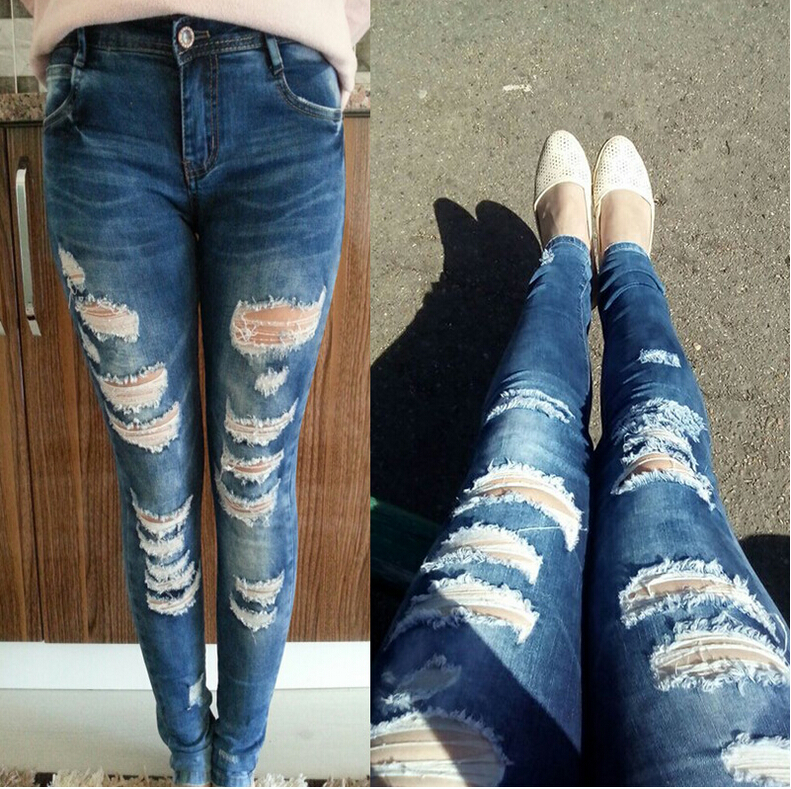Female-pure-cotton-foot-hole-Boyfriend-pencil-jeans-wholesale