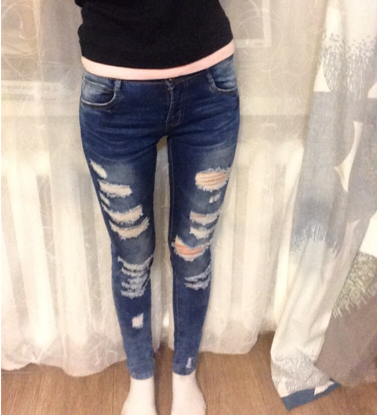 Female-pure-cotton-foot-hole-Boyfriend-pencil-jeans-wholesale