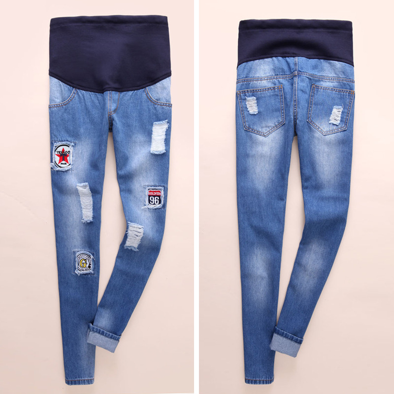 Labeling-holes-pregnant-women-denim-leggings