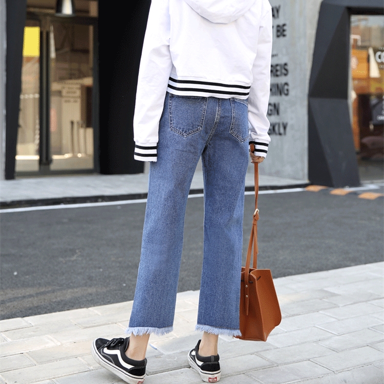 Letter-wide-leg-fringe-loose-jeans