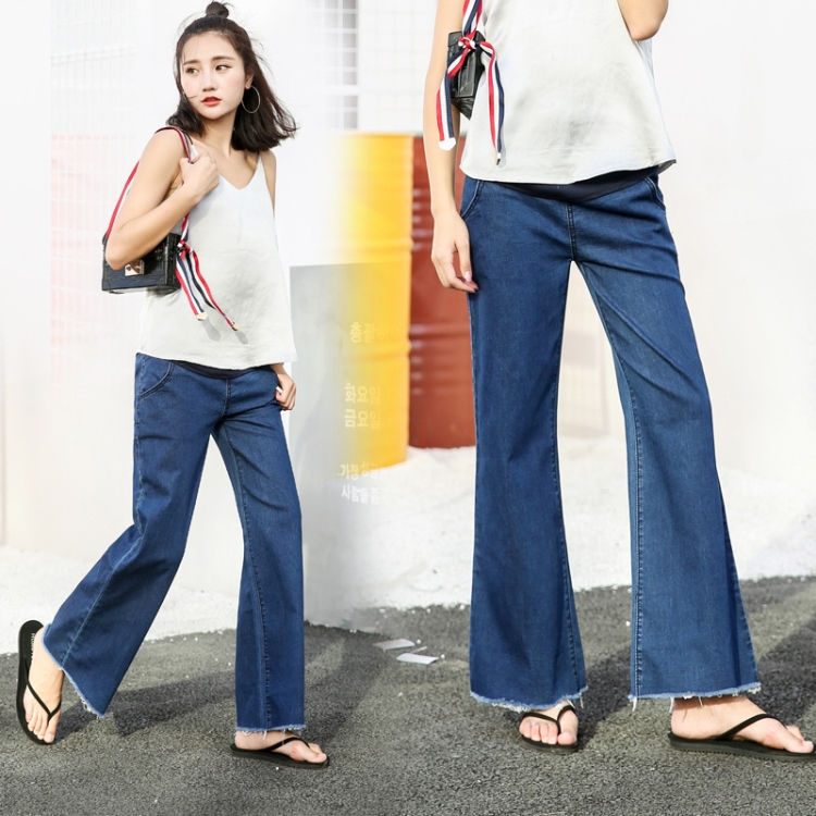 Loose-high-waist-wide-leg-denim-flared-maternity-pants