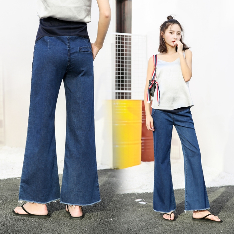 Loose-high-waist-wide-leg-denim-flared-maternity-pants