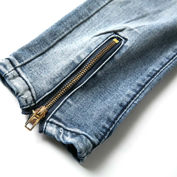 Middle-waist-straight-slim-hole-cheap-denim-pants