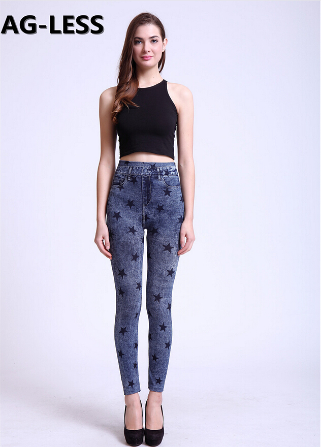 Printed-cotton-black-five-pointed-star-show-thin-female-leggings-wholesale