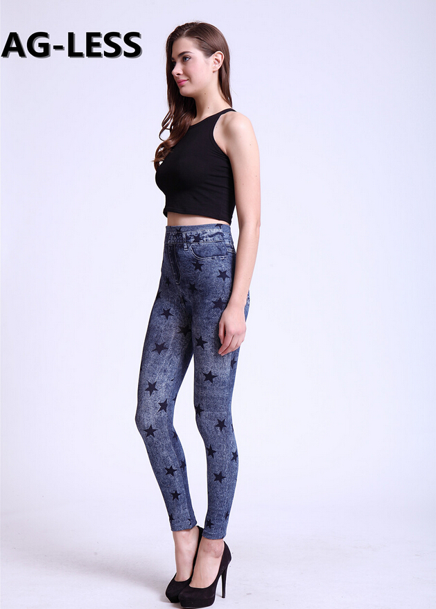 Printed-cotton-black-five-pointed-star-show-thin-female-leggings-wholesale