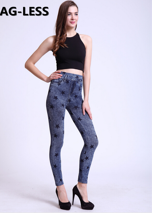 Printed-cotton-black-five-pointed-star-show-thin-female-leggings-wholesale