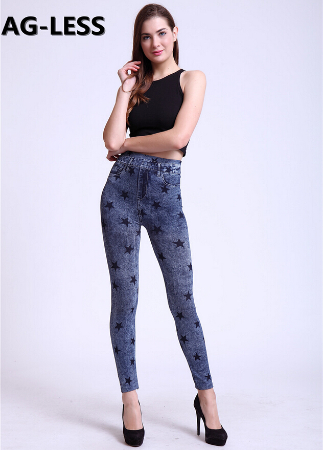 Printed-cotton-black-five-pointed-star-show-thin-female-leggings-wholesale