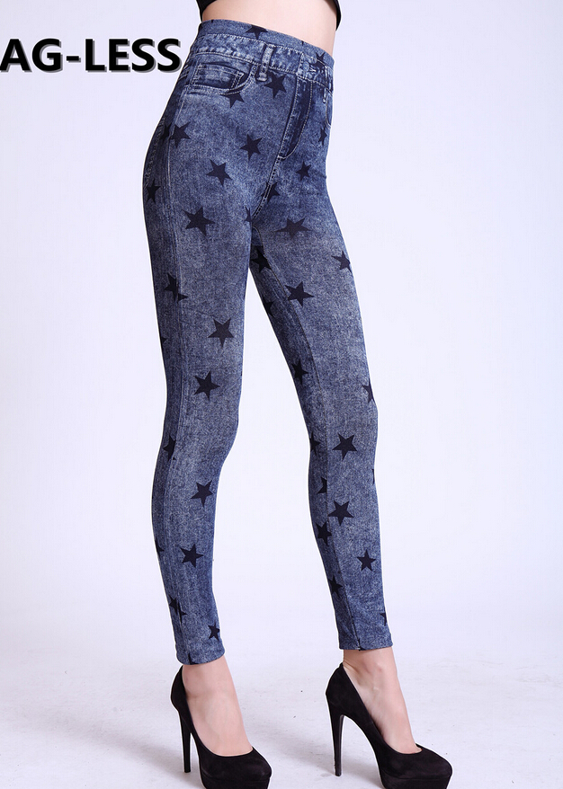 Printed-cotton-black-five-pointed-star-show-thin-female-leggings-wholesale