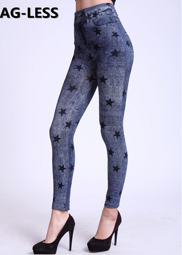 Printed-cotton-black-five-pointed-star-show-thin-female-leggings-wholesale