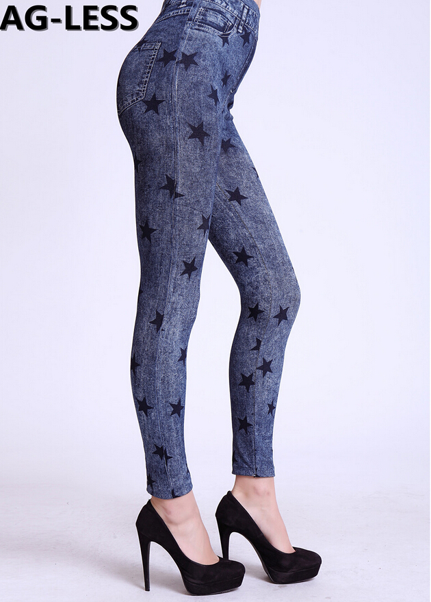 Printed-cotton-black-five-pointed-star-show-thin-female-leggings-wholesale