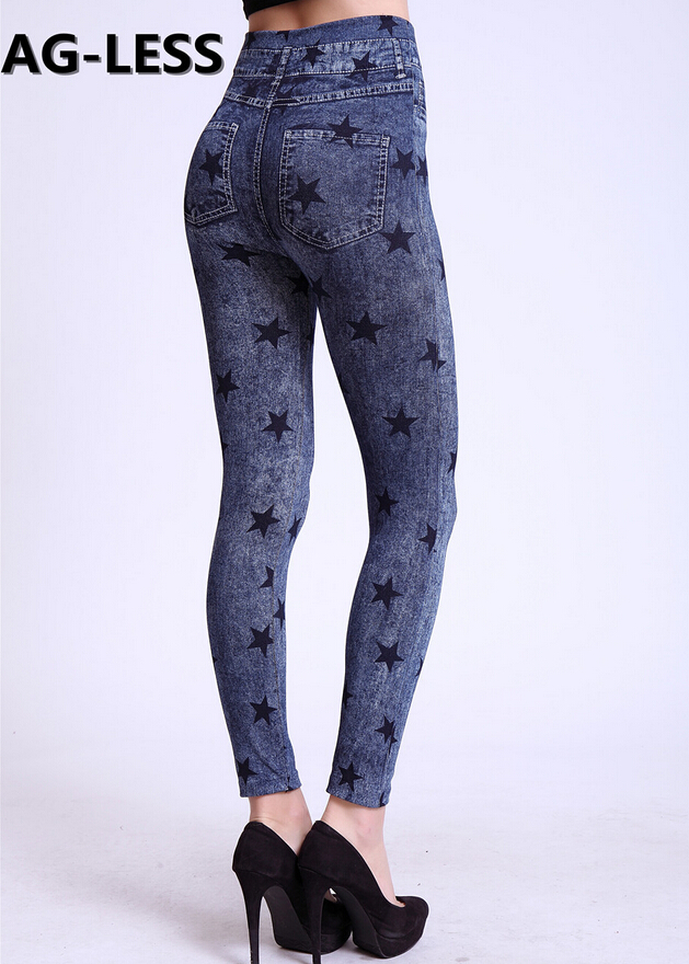Printed-cotton-black-five-pointed-star-show-thin-female-leggings-wholesale