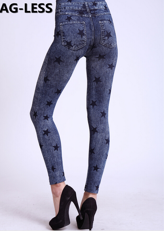 Printed-cotton-black-five-pointed-star-show-thin-female-leggings-wholesale