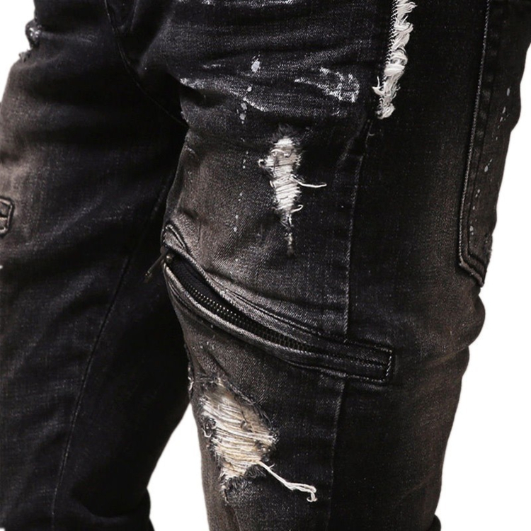 Pure-black-worn-elastic-straight-jeans