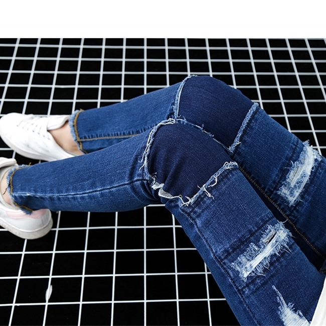 Stitching-holes-pregnant-women-denim-pencil-pants