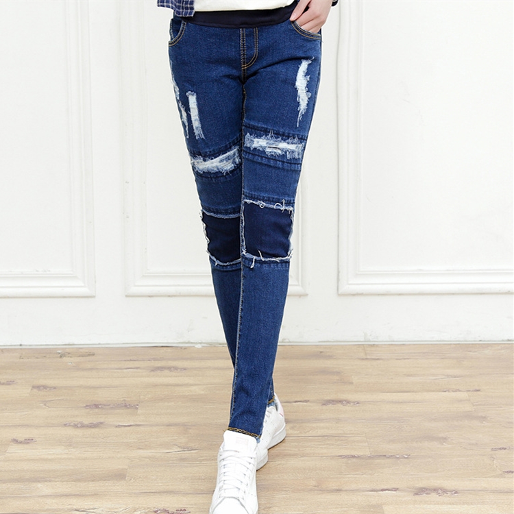 Stitching-holes-pregnant-women-denim-pencil-pants