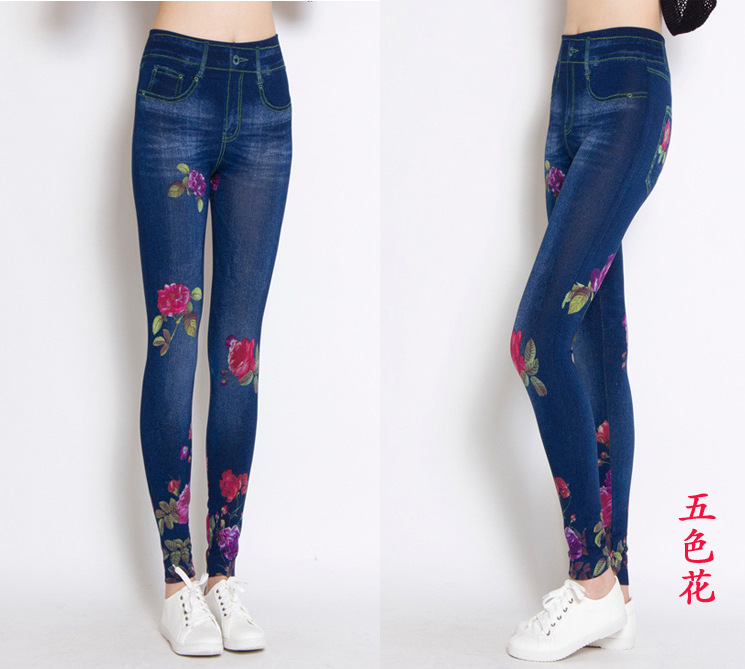 Waist-flowers-hue-denim-leggings