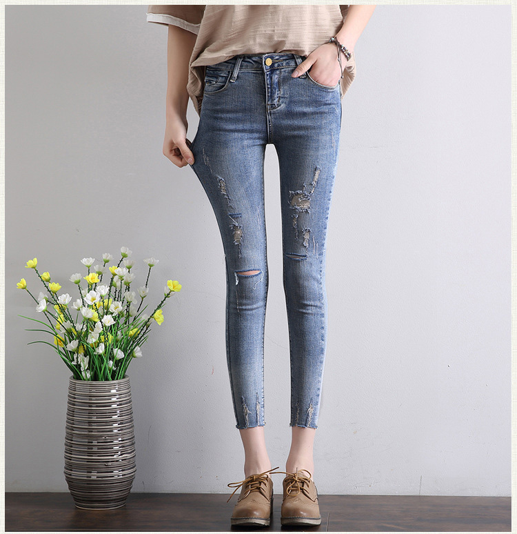 Wholesale-Nine-points-jeans-hole-pencil-pants-burrs-feet