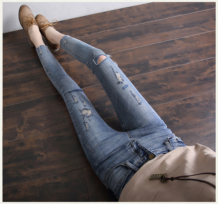 Wholesale-Nine-points-jeans-hole-pencil-pants-burrs-feet