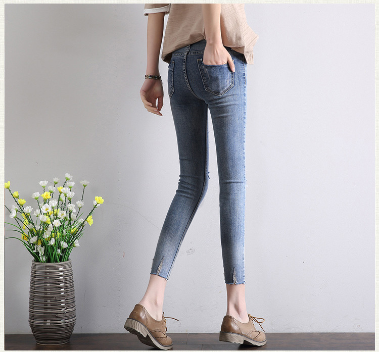 Wholesale-Nine-points-jeans-hole-pencil-pants-burrs-feet