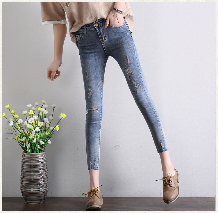 Wholesale-Nine-points-jeans-hole-pencil-pants-burrs-feet