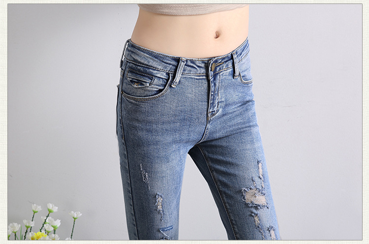 Wholesale-Nine-points-jeans-hole-pencil-pants-burrs-feet