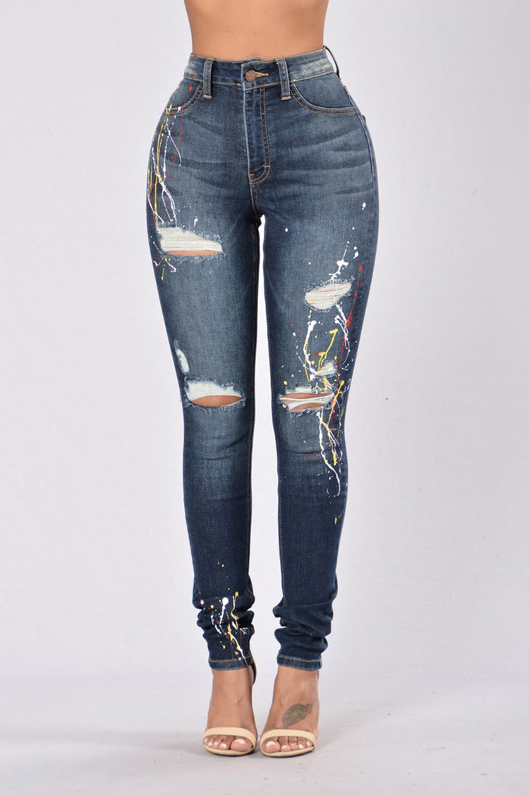 Wholesale-Punching-Paint-Printing-Stretch-Jeans-leggings