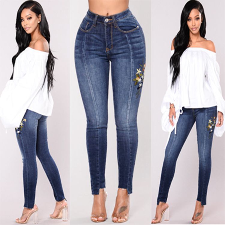 Wholesale-color-embroidery-stretch-jeans-leggings-woman