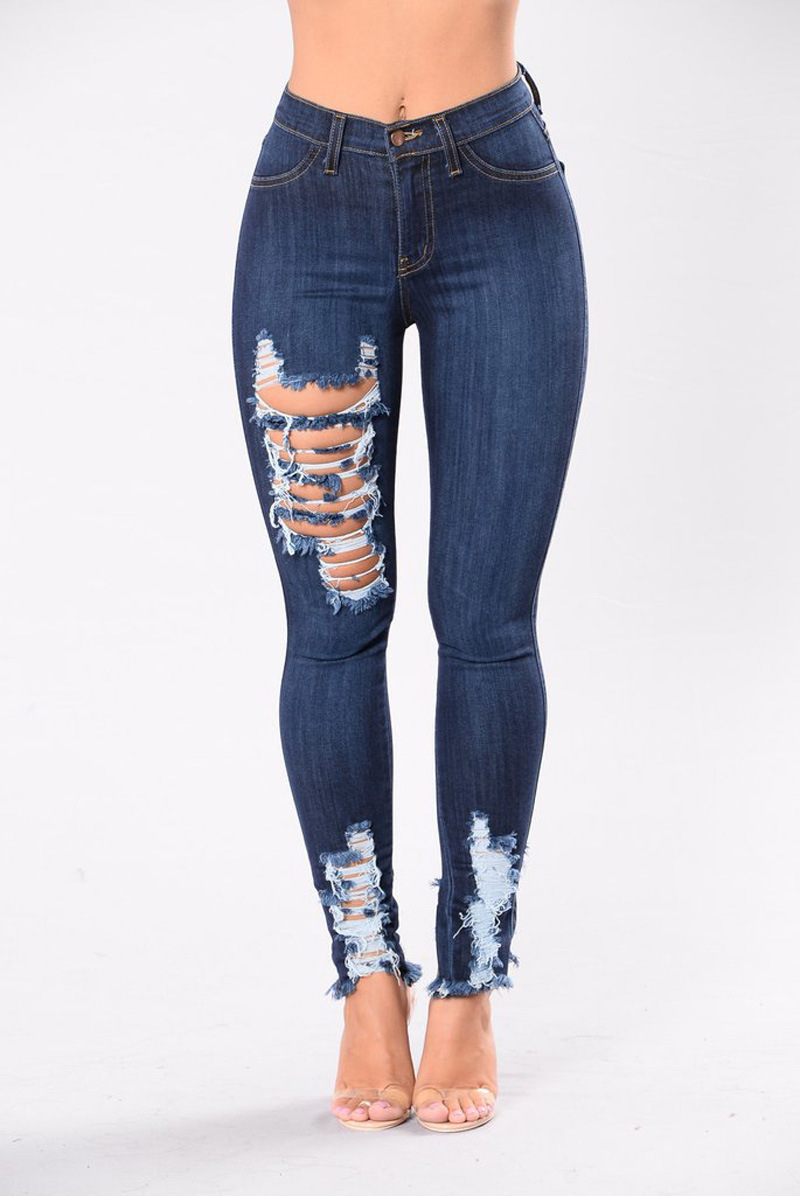 Wholesale-dark-stretch-hole-high-waist-jeans-leggings-woman