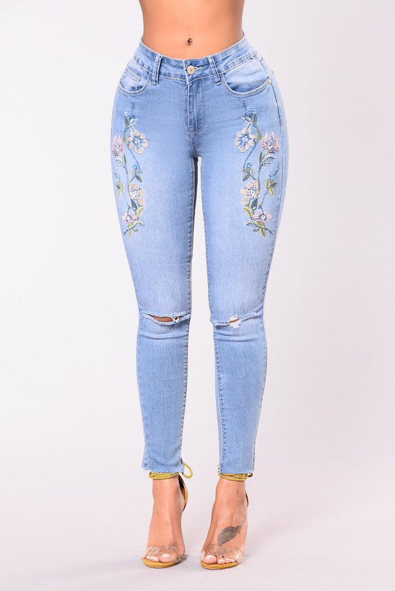 Wholesale-elastic-embroidered-high-waist-jeans-leggings-woman