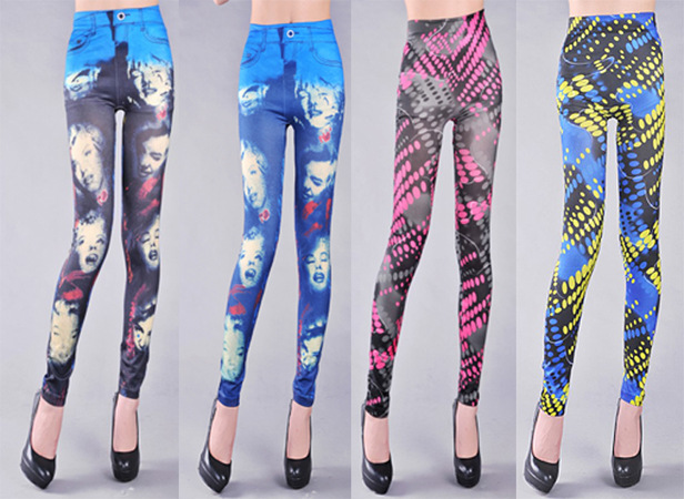 Wholesale-figures-tattoo-print-denim-leggings