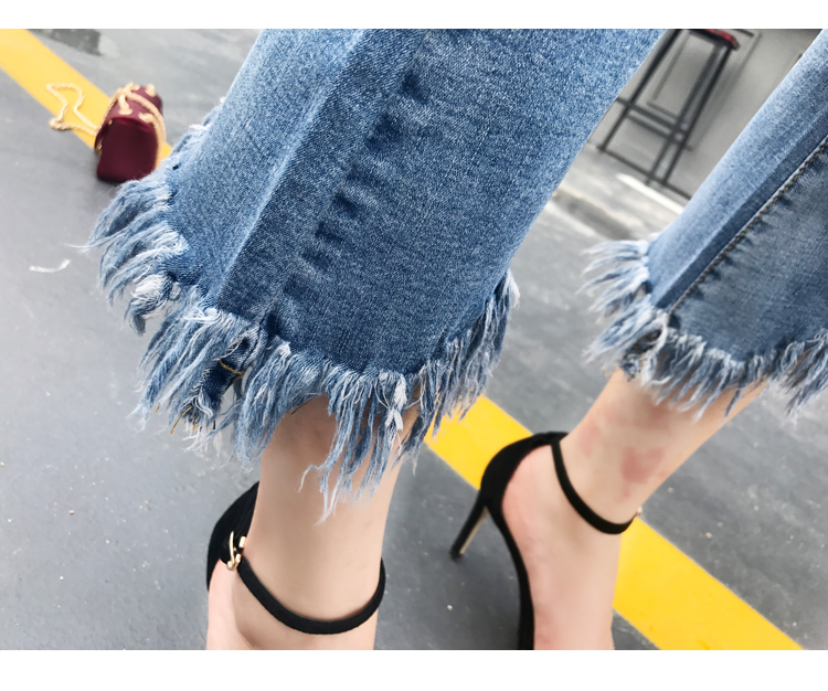 Wholesale-flower-embroidery-hollow-out-tassel-micro-flared-jeans