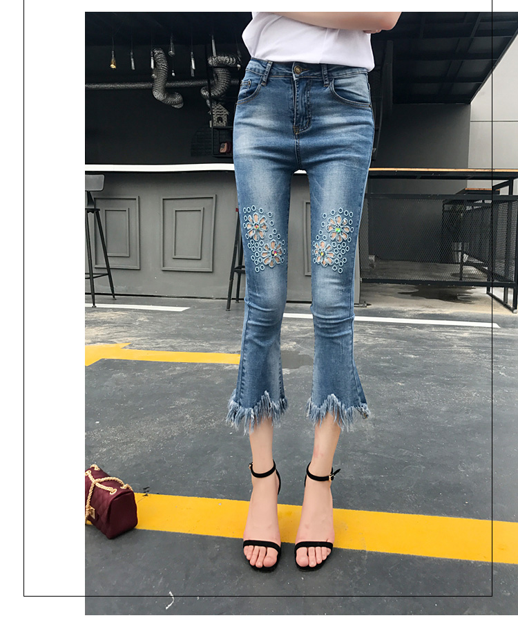 Wholesale-flower-embroidery-hollow-out-tassel-micro-flared-jeans