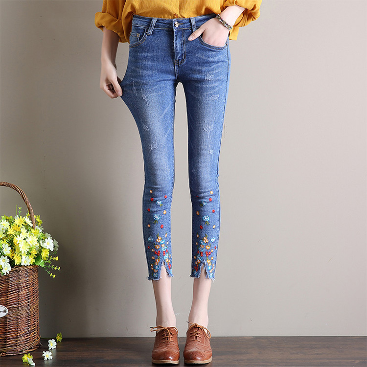 Wholesale-high-waist-flower-embroidery-edgy-jeans