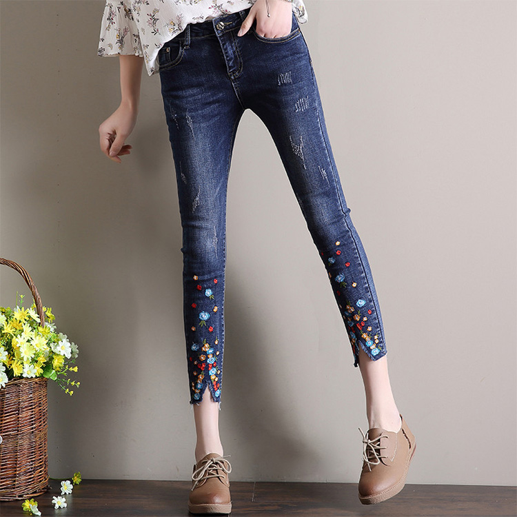 Wholesale-high-waist-flower-embroidery-edgy-jeans
