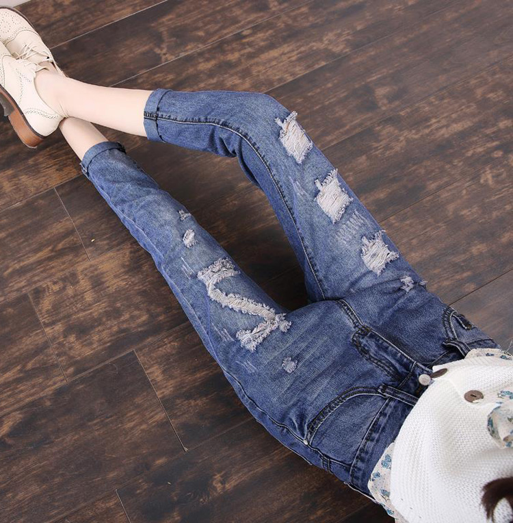 Wholesale-loose-jeans-female-worn-hole-harem-pants