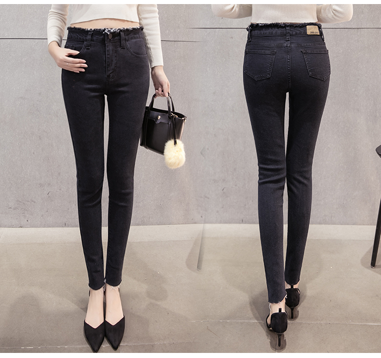 Wholesale-sanding-high-waist-denim-edge-pencil-pants